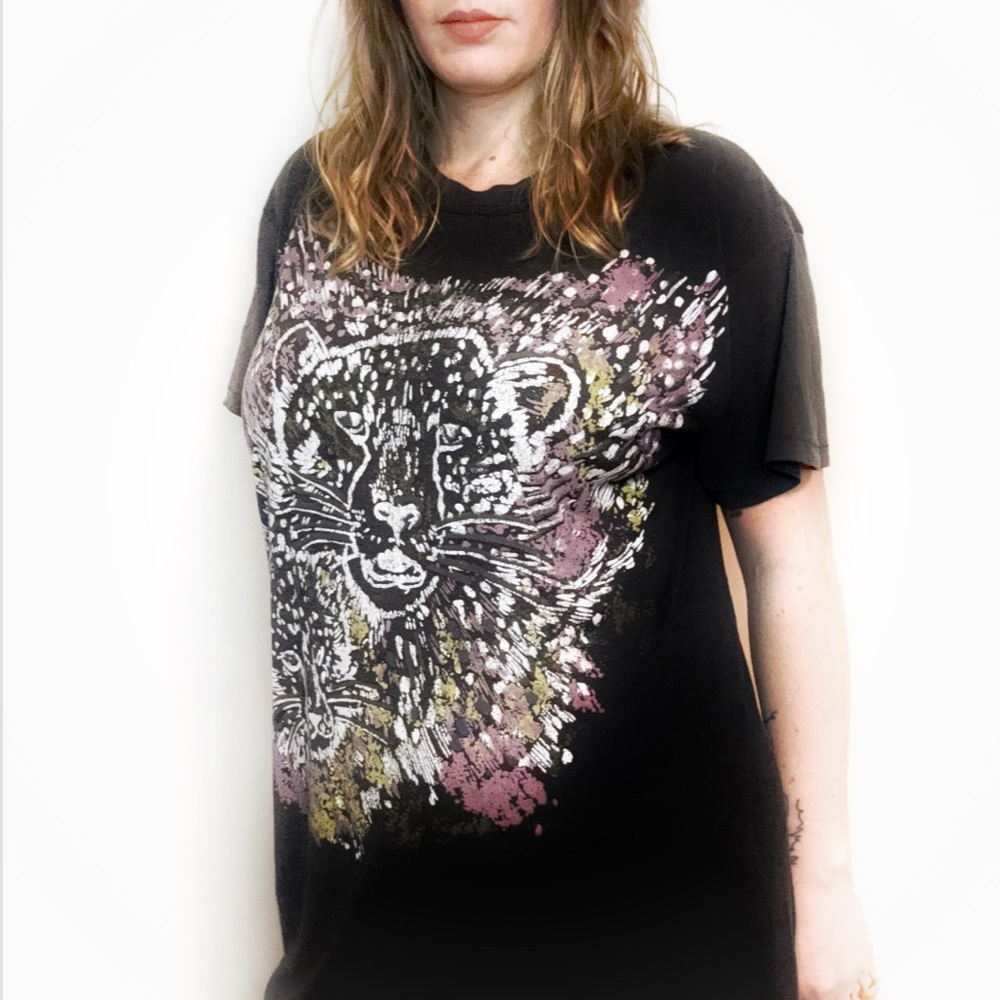 VINTAGE Black Leopard Tee/ T-Shirt Dress